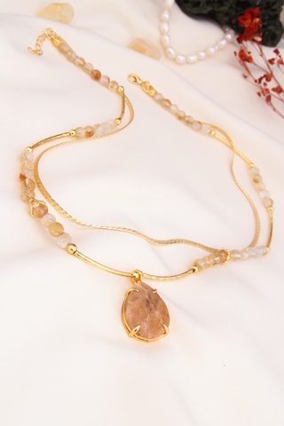 Collier multirangs - Plaqué or jaune et citrines