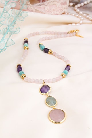 Collier - Amazonites, quartz et améthystes