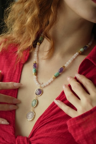 Collier - Amazonites, quartz et améthystes