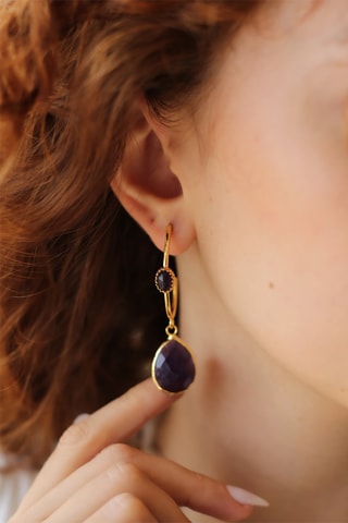 Boucles d'oreilles - Plaqué or jaune et améthyste
