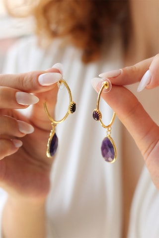 Boucles d'oreilles - Plaqué or jaune et améthyste