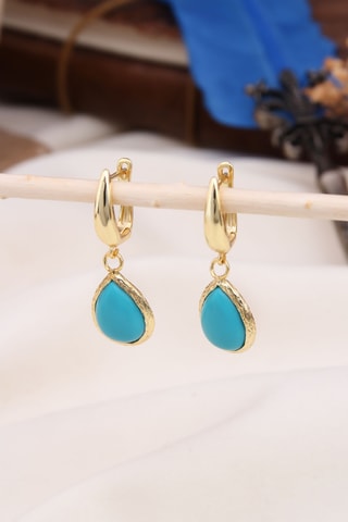 Boucles d'oreilles - Plaqué or jaune et turquoises