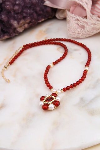 Collier - Plaqué or jaune, agates et perles de culture