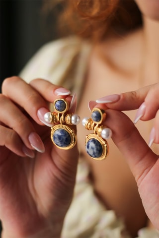 Boucles d'oreilles dorées à l'or fin jaune - Perles et saphirs