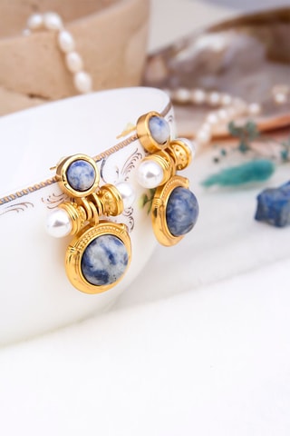 Boucles d'oreilles dorées à l'or fin jaune - Perles et saphirs