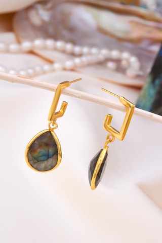 Boucles d'oreilles dorées à l'or fin jaune - Labradorites