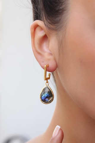 Boucles d'oreilles dorées à l'or fin jaune - Labradorites