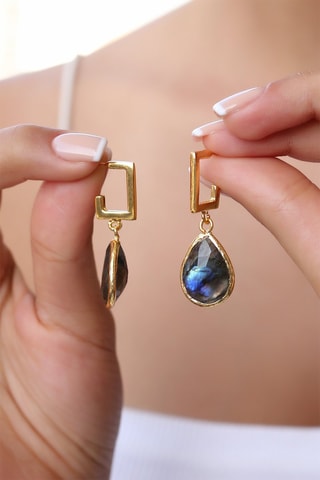 Boucles d'oreilles dorées à l'or fin jaune - Labradorites