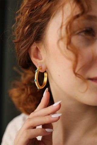 Créoles doré à l'or fin jaune - Turquoises