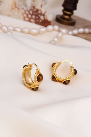 Créoles - Plaqué or jaune et œils-de-tigre