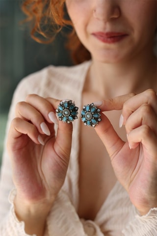 Boucles d’oreilles dorées à l'or fin jaune - Turquoises