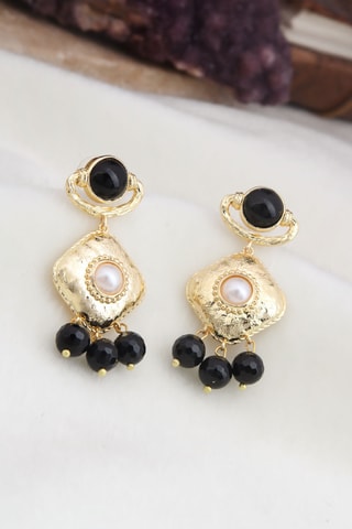 Boucles d'oreilles - Plaqué or jaune et onyx