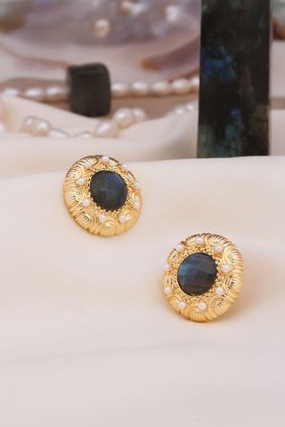 Boucles d’oreilles dorées à l'or fin jaune - Labradorites