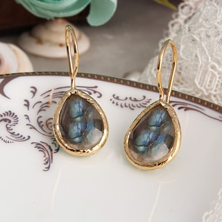 Boucles d'oreilles - Laiton plaqué or & labradorite  