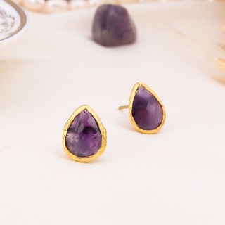 Boucles d'oreilles - Laiton plaqué or & améthyste