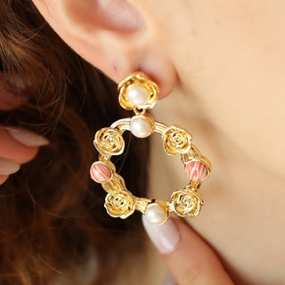 Boucles d'oreilles - Laiton plaqué or, varasite & perle