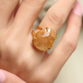 Bague ajustable - Laiton plaqué or & citrine
