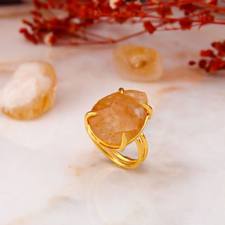 Bague ajustable - Laiton plaqué or & citrine