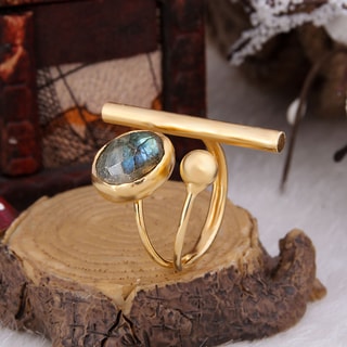 Bague ajustable - Laiton plaqué or & labradorite