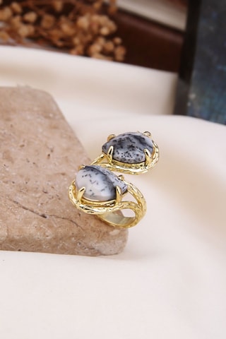 Bague - Plaqué or jaune et dendrites