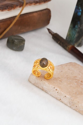 Bague - Plaqué or jaune et labradorite 