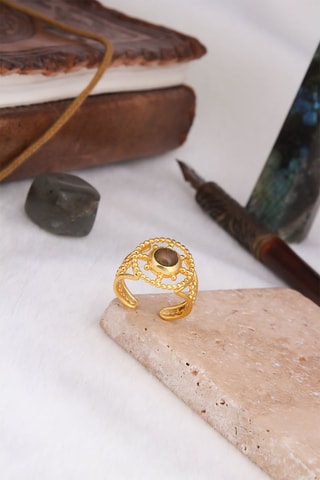 Bague - Plaqué or jaune et labradorite 