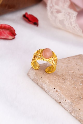 Bague - Plaqué or jaune et pierre de soleil