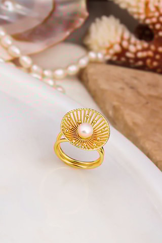 Bague doré à l'or fin jaune - Perle de culture