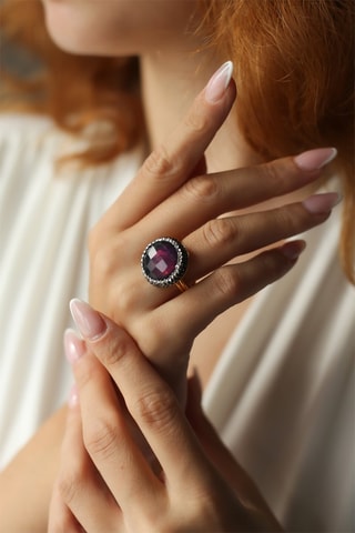 Bague - Plaqué or jaune et rhodonite 