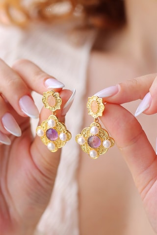 Boucles d'oreilles - Quartz et perles de culture