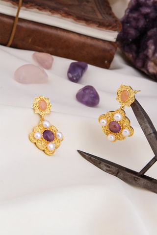 Boucles d'oreilles - Quartz et perles de culture