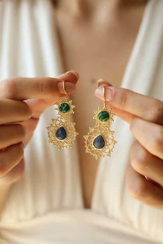 Boucles d'oreilles - Malachites et lapis-lazuli