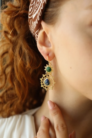 Boucles d'oreilles - Malachites et lapis-lazuli