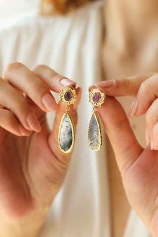 Boucles d'oreilles - Améthystes et dendrites