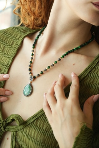 Collier - Amazonites, œil-de-tigre et hématites