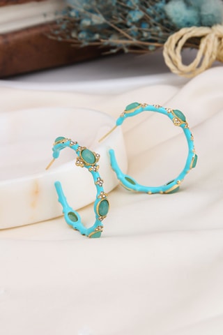 Demi-créoles - Plaqué or jaune, amazonites et zircons