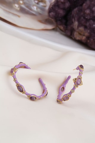 Demi-créoles - Plaqué or jaune, améthystes et zircons