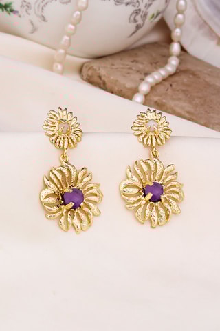 Boucles d’oreilles dorées à l'or fin jaune - Améthystes