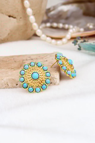 Boucles d’oreilles dorées à l'or fin jaune - Turquoises