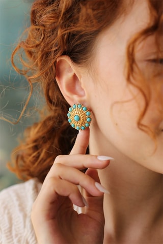 Boucles d’oreilles dorées à l'or fin jaune - Turquoises