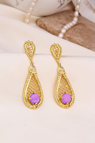 Boucles d’oreilles dorées à l'or fin jaune - Quartz