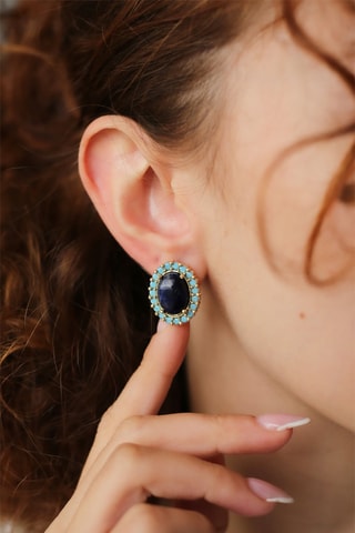 Boucles d’oreilles - Plaqué or jaune, lapis-lazuli et zircons