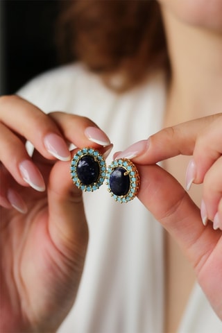 Boucles d’oreilles - Plaqué or jaune, lapis-lazuli et zircons