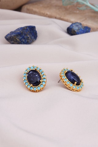 Boucles d’oreilles - Plaqué or jaune, lapis-lazuli et zircons