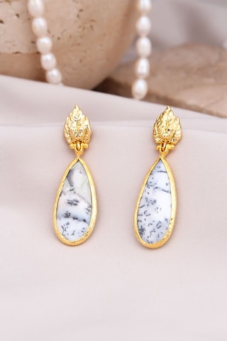 Boucles d’oreilles dorées à l'or fin jaune - Dendrite opale