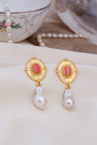 Boucles d’oreilles dorées à l'or fin jaune - Variscites et perles de culture