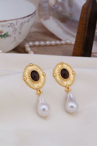 Boucles d’oreilles dorées à l'or fin jaune - Oeils-de-tigre 