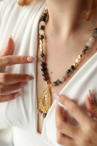 Collier - Plaqué or jaune et tourmalines