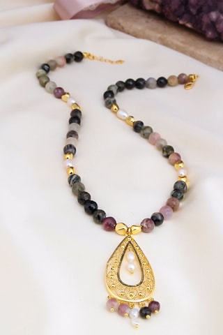 Collier - Plaqué or jaune et tourmalines