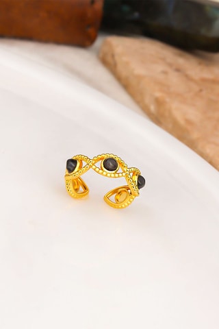 Bague dorée à l'or fin jaune - Œils-de-tigre